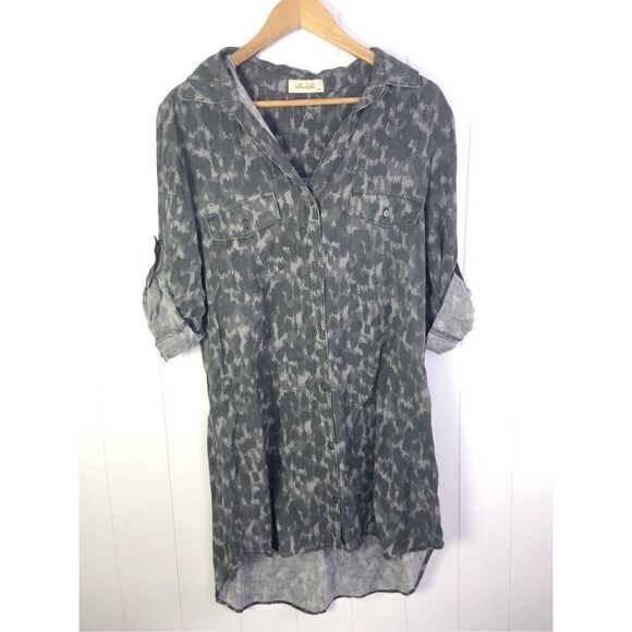 Bella Dahl Button-Down Grey Camo Dress Mini Size M - Picture 1 of 11